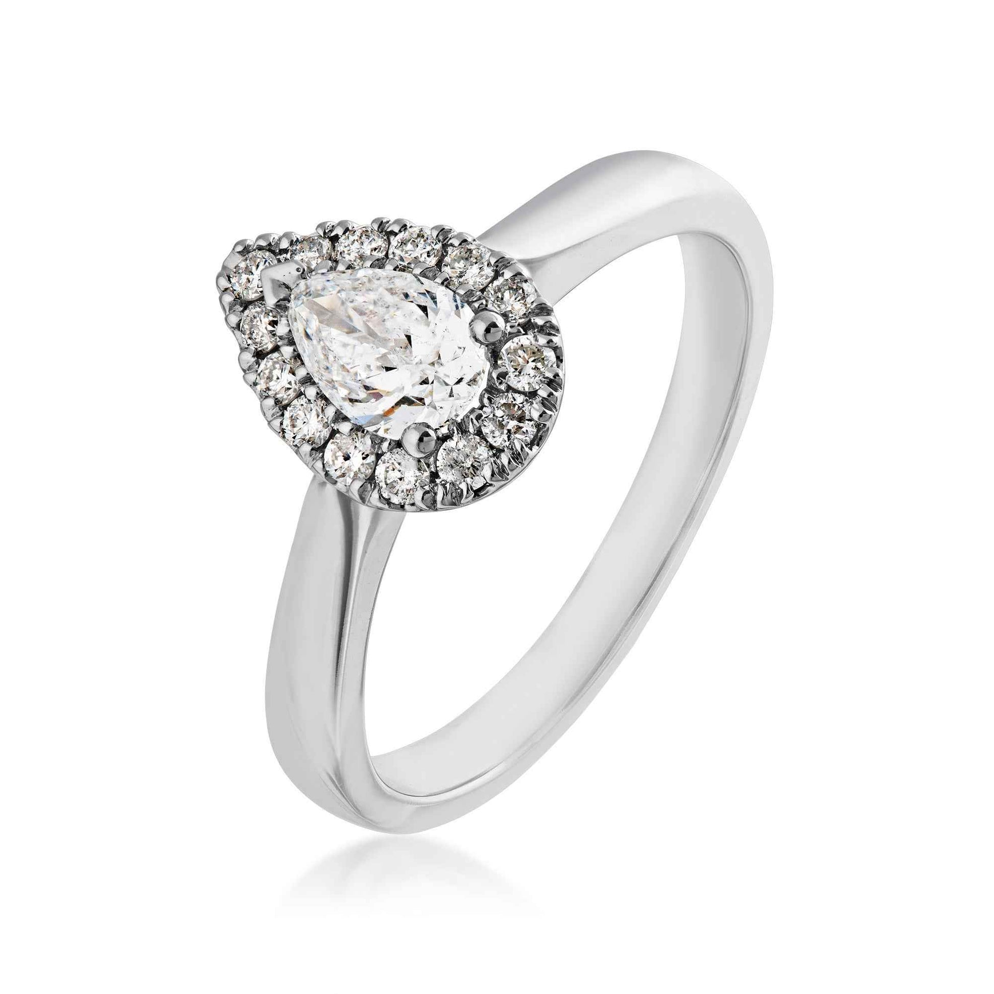 Amaura 3/4 ct. tw. Pear Diamond Halo Engagement Ring in 14K White Gold front view