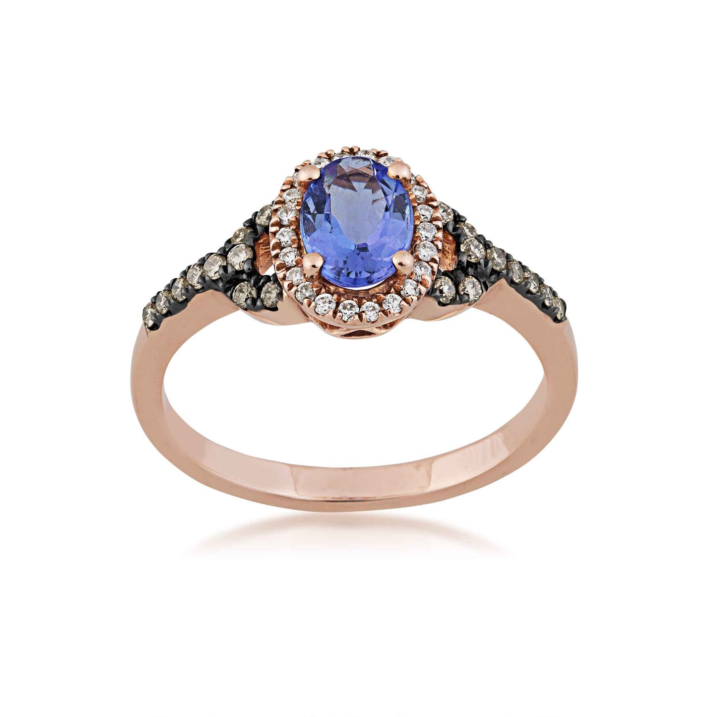 Oval Tanzanite and 1/4 ct. tw. Mocha and White Diamond Fashion Ring in 10K Pink Gold