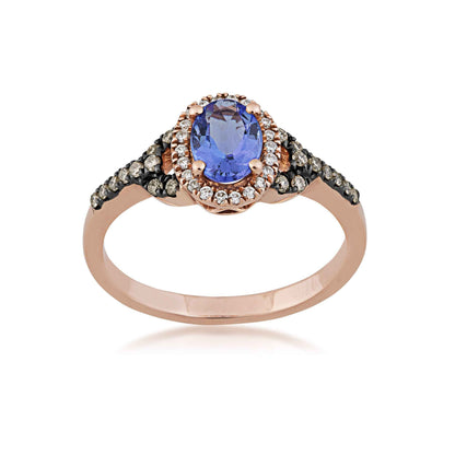 Oval Tanzanite and 1/4 ct. tw. Mocha and White Diamond Fashion Ring in 10K Pink Gold