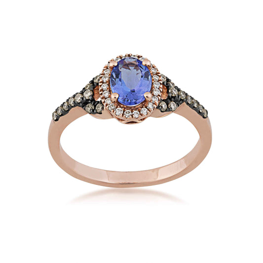 Oval Tanzanite and 1/4 ct. tw. Mocha and White Diamond Fashion Ring in 10K Pink Gold