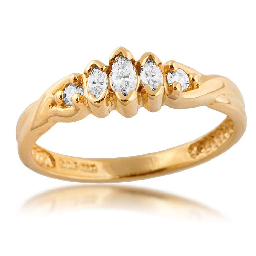 1/4 ct. tw. Marquise & Round Brilliant Diamond Anniversary Ring in 10K Yellow Gold