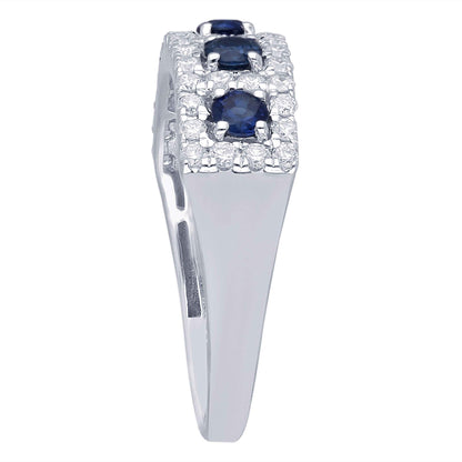 Kallati Round Sapphire & 1/2 ct. tw. Diamond Ring in 14K White Gold close-up detail