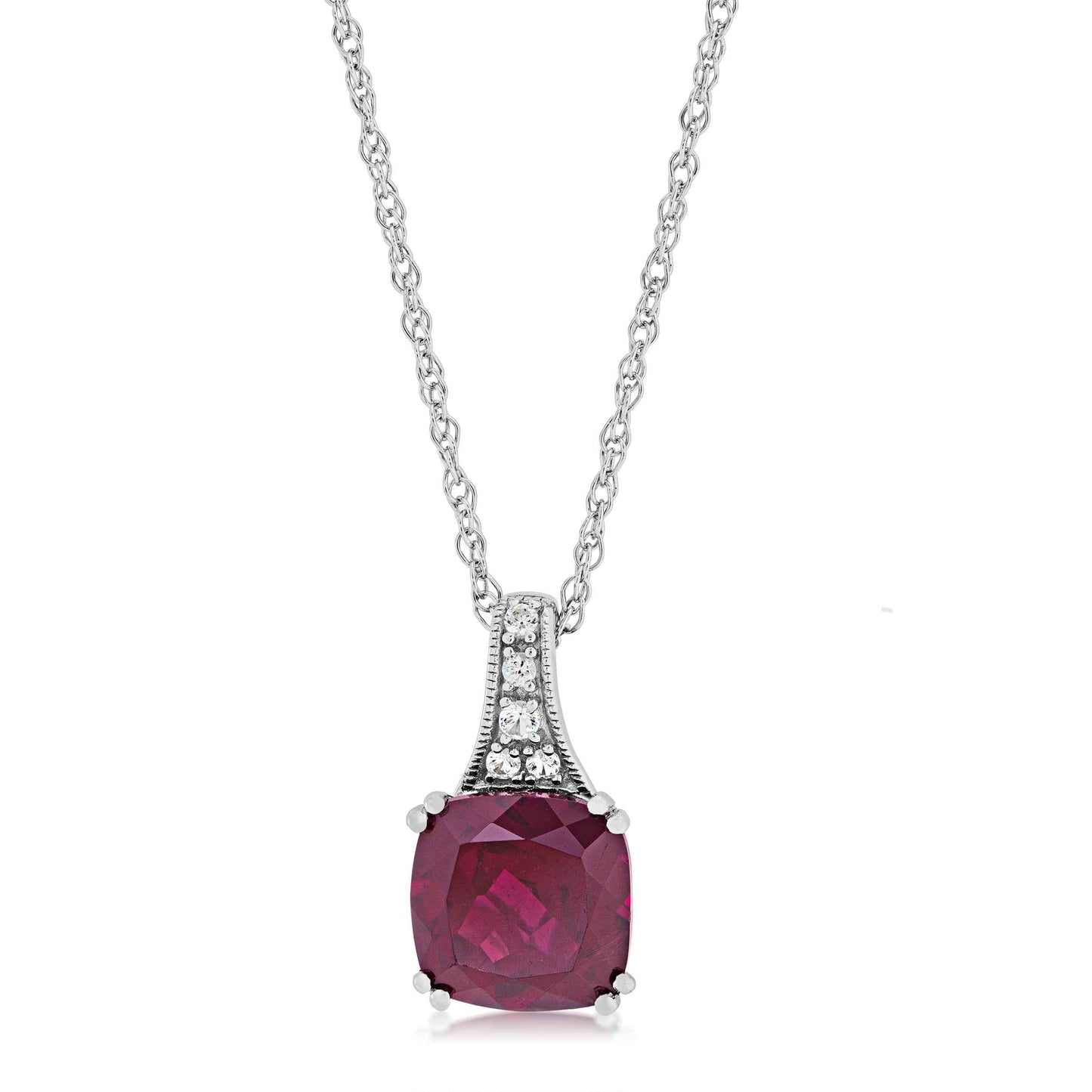 Genuine Garnet Pendant with White Sapphire Accents in Sterling Silver