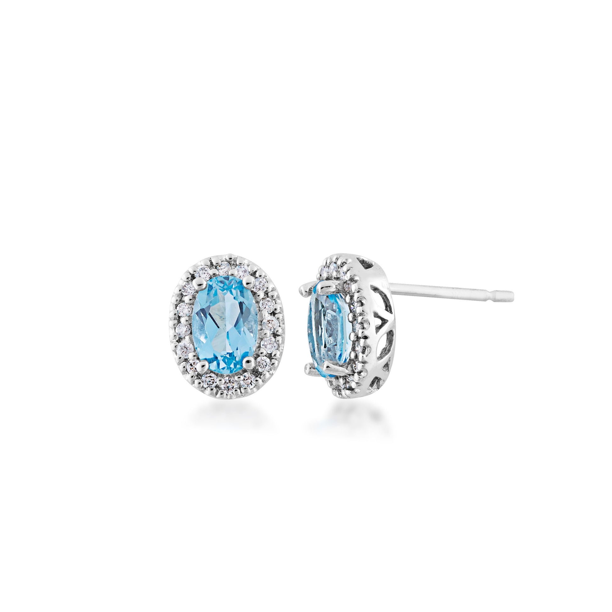 Blue Topaz and 1/6 ct. tw. Diamond Oval Halo Earrings in 10K White Gold