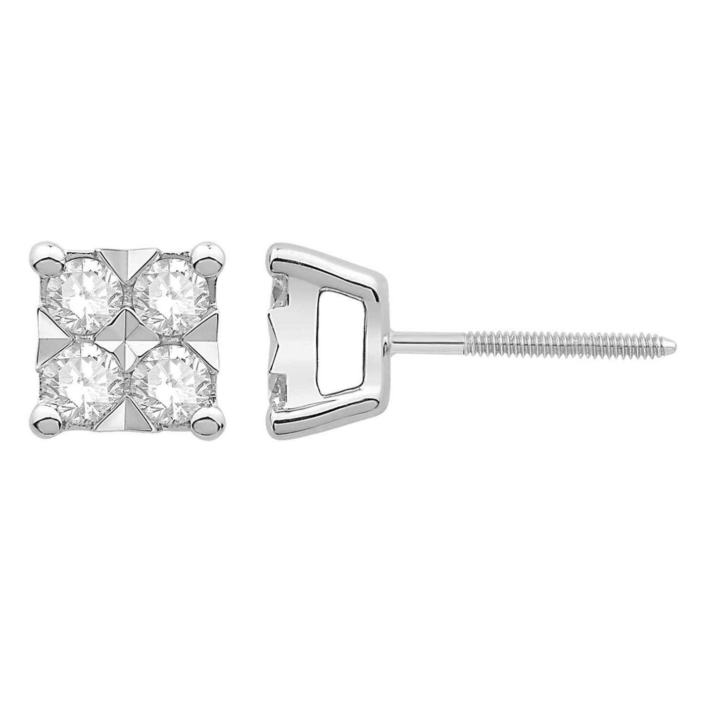 1/2 ct. tw. Quad Stud Earrings with Screw Posts in 10K White Gold