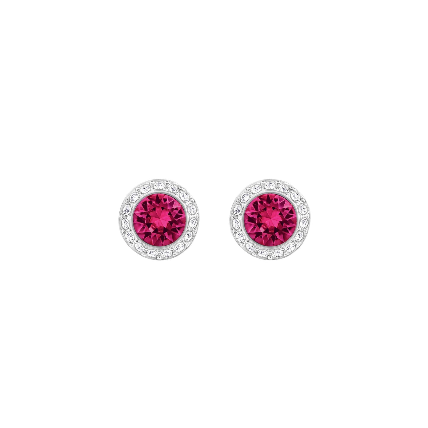 Swarovski Angelic Collection Red and White Crystal Halo Stud Earrings in Rhodium Plating