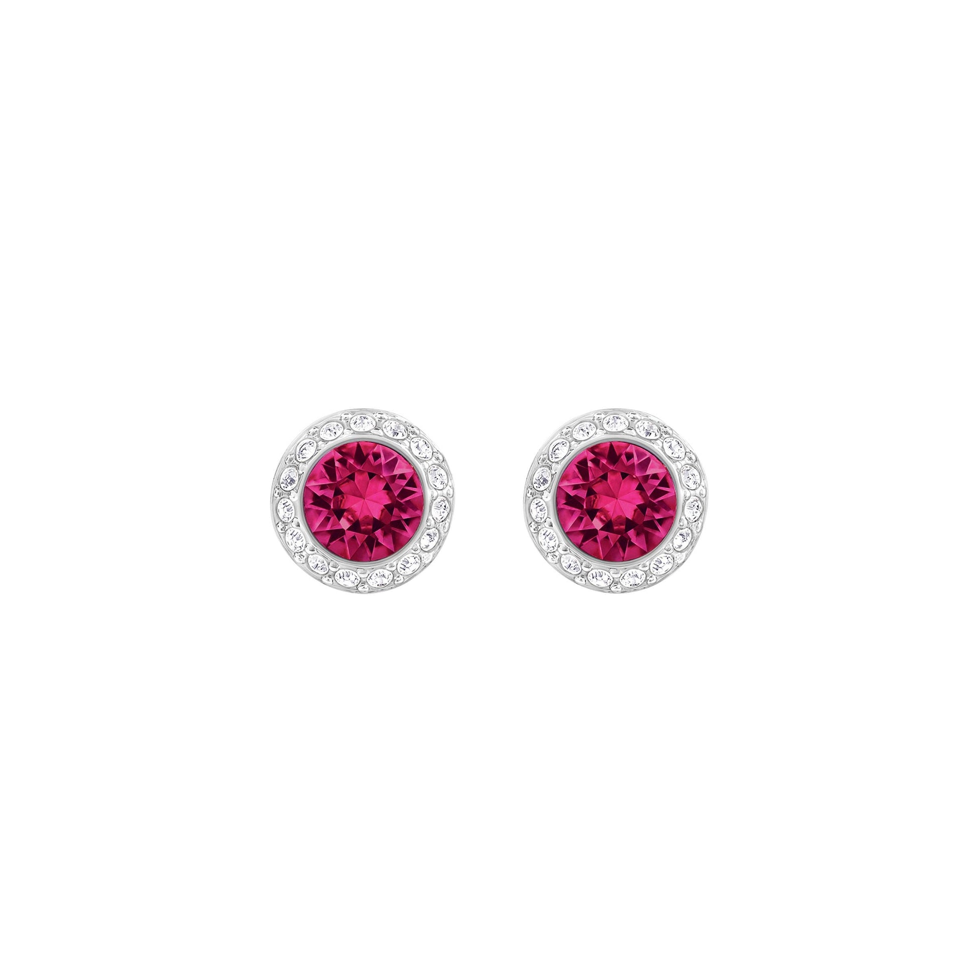 Swarovski Angelic Collection Red and White Crystal Halo Stud Earrings in Rhodium Plating