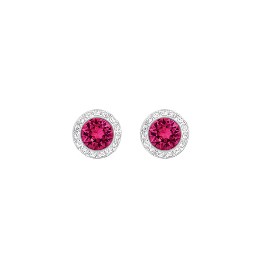 Swarovski Angelic Collection Red and White Crystal Halo Stud Earrings in Rhodium Plating