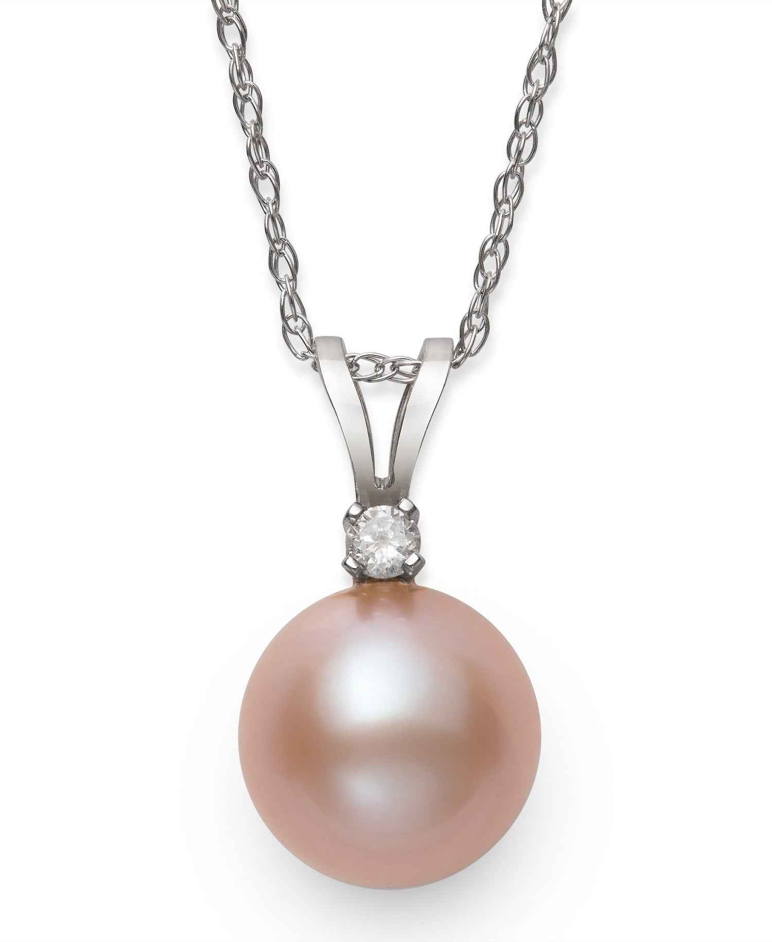 Dyed Pink Freshwater Pearl Pendant with .03 ct. tw. Round Diamond Accent in 14K White Gold