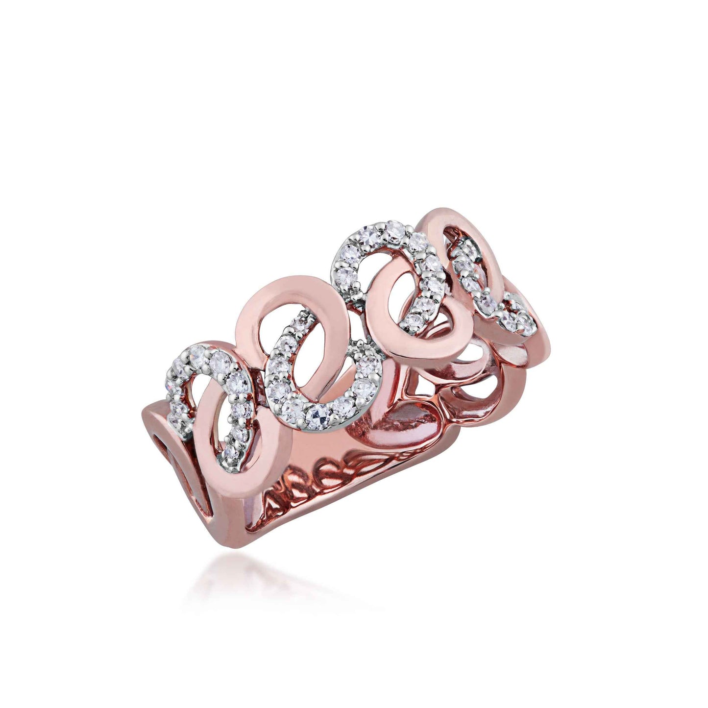 3/8 ct. tw. Diamond Swirl Fashion Ring with Filigree Designed Band in 10K Pink and White Gold front view
