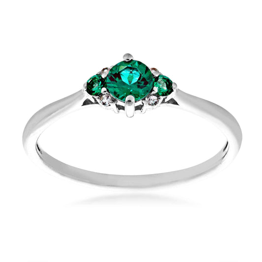 Created Round Emerald & White Sapphire Ring in Sterling Silver
