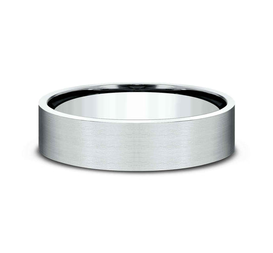 Benchmark Men's 6mm Satin Spun Wedding Band in 10K White Gold front view