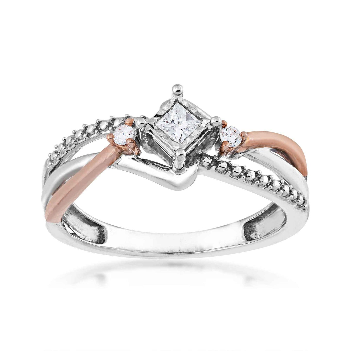 1/6 ct. tw. Princess Cut Diamond Promise Ring with Miracle Plating in 10K Two-Tone Gold