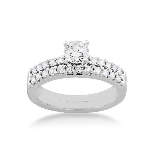 Natural 1-1/4 ct. tw. Round Brilliant Diamond Wedding Set in 14K White Gold