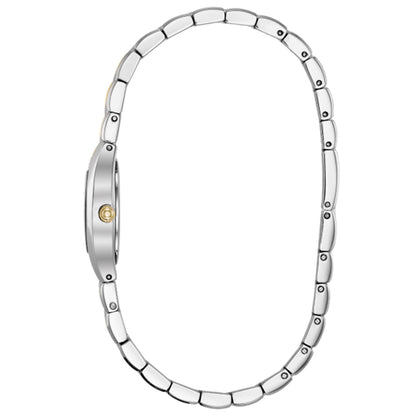 Bulova Classic Collection Ladies' White Dial with Curved Crystal with Metallized Rim in Two-Tone Stainless Steel front view