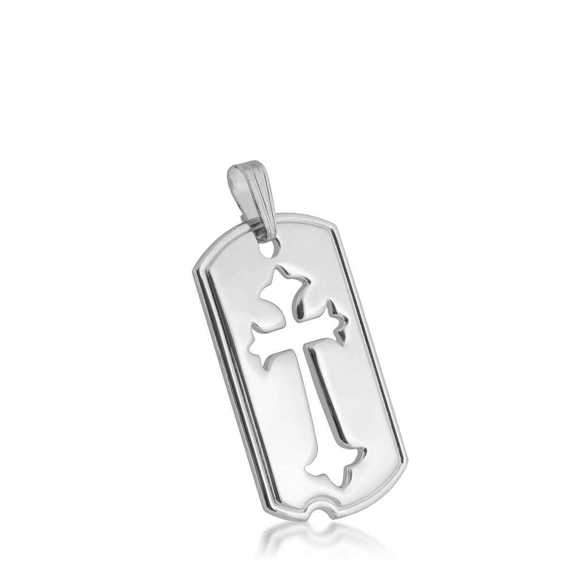 Sterling Silver Dog Tag with Cutout Cross Pendant/Charm
