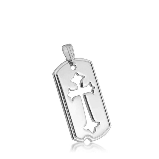 Sterling Silver Dog Tag with Cutout Cross Pendant/Charm