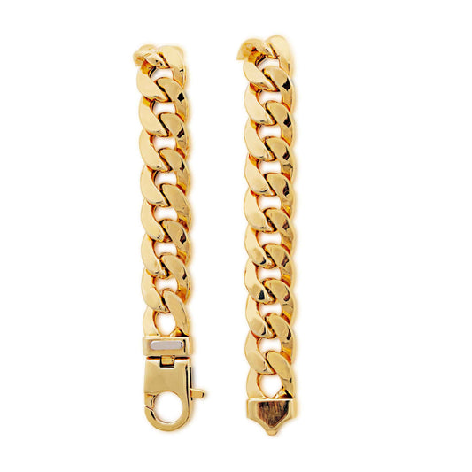 Men's 24-inch 9.3mm Semi-Solid Miami Chain Necklace in 10K Yellow Gold front view