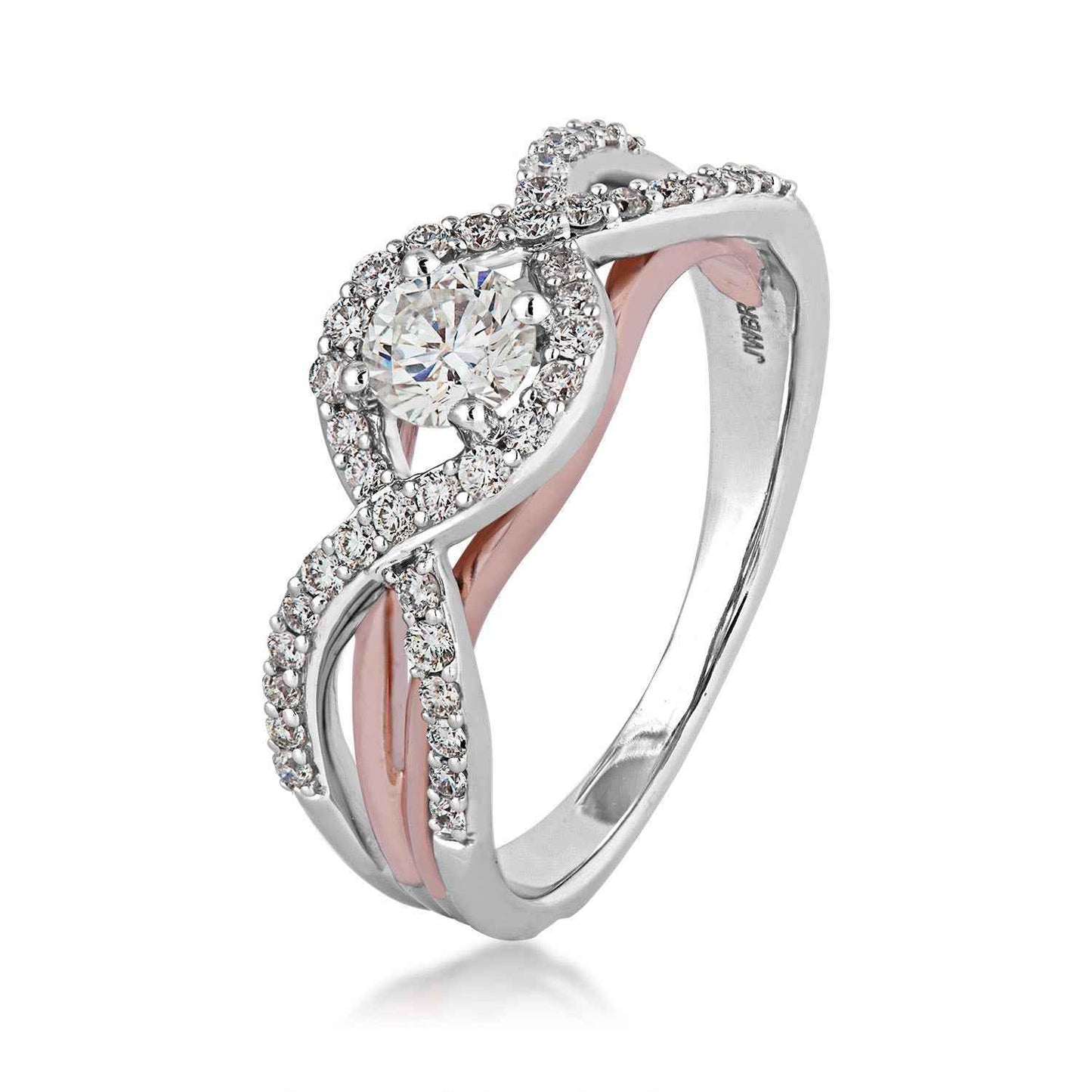 Natural 3/4 ct. tw. Diamond Wraparound Halo Engagement Ring in 10K White & Pink Gold front view
