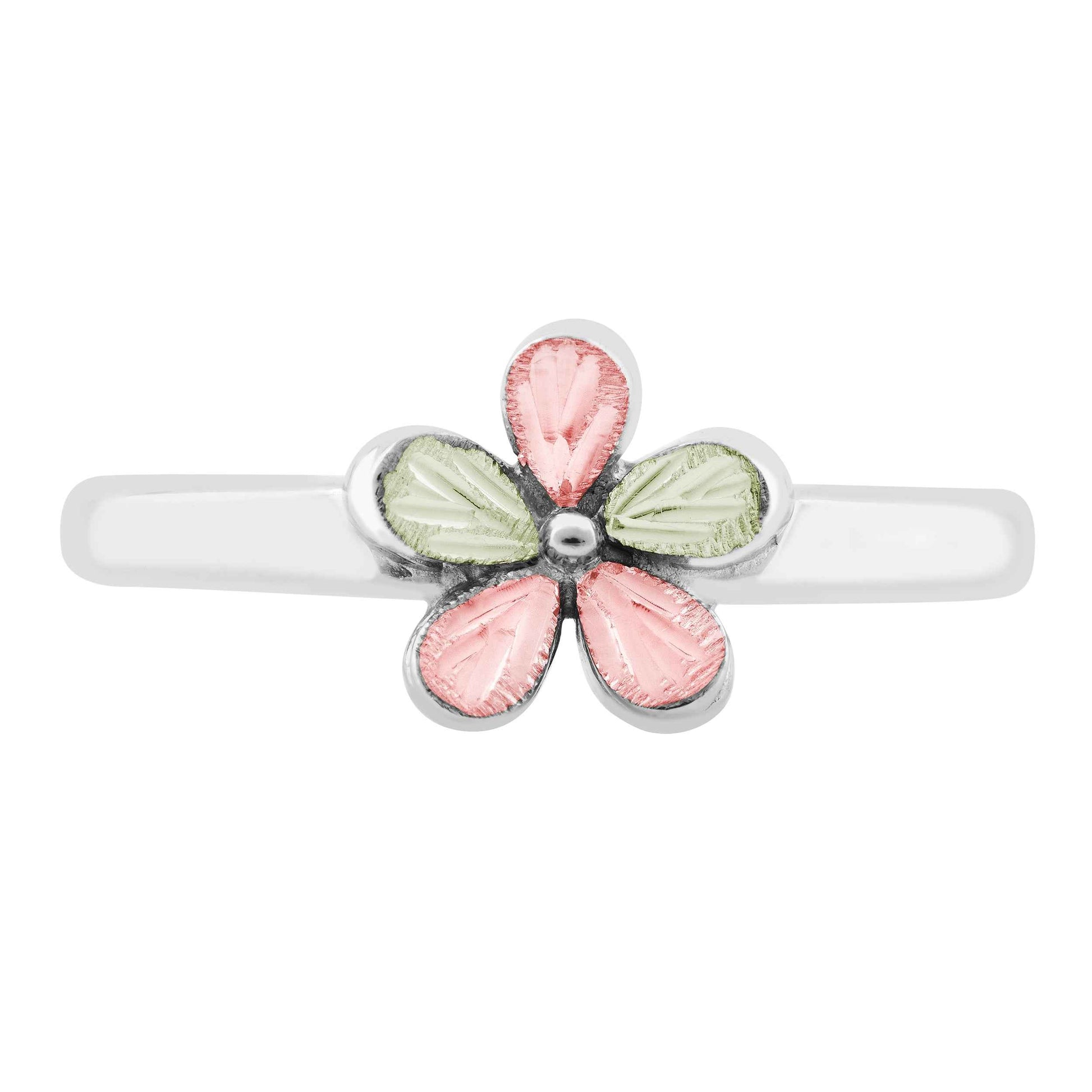 Black Hills Gold Ladies' Green & Pink Petal Flower Ring in Sterling Silver