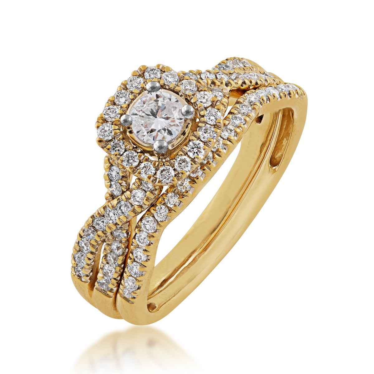 True Promise 5/8 ct. tw. Round Brilliant Diamond Halo Wedding Set in 10K Yellow Gold front view