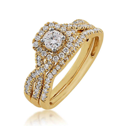 True Promise 5/8 ct. tw. Round Brilliant Diamond Halo Wedding Set in 10K Yellow Gold front view