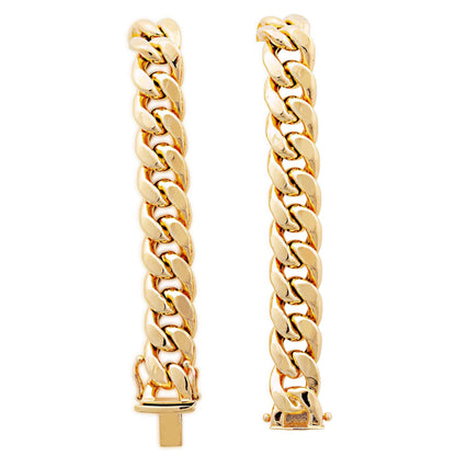 11.3mm 9-inch Semi-Solid Miami Cuban Chain Bracelet in 10K Yellow Gold front view