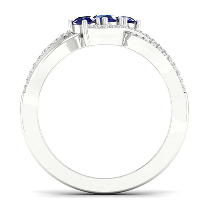 Blue Sapphire and 1/6 ct. tw. 3-Stone Diamond Fashion Ring with Split Upper Band in 10K White Gold side profile
