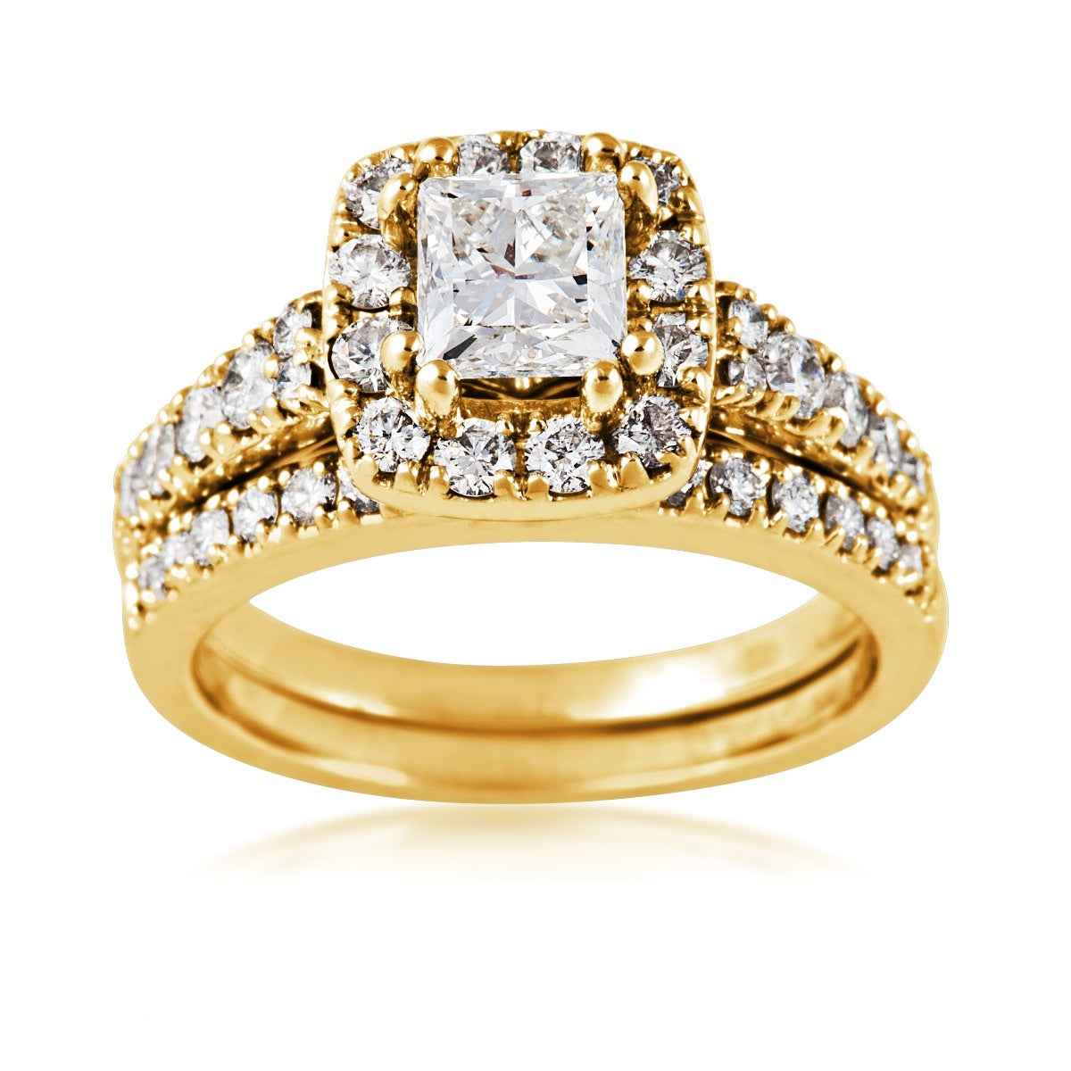 Noventa 2 ct. tw. Princess Cut Diamond Halo Wedding Set in 14K Yellow Gold