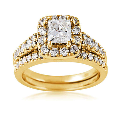 Noventa 2 ct. tw. Princess Cut Diamond Halo Wedding Set in 14K Yellow Gold