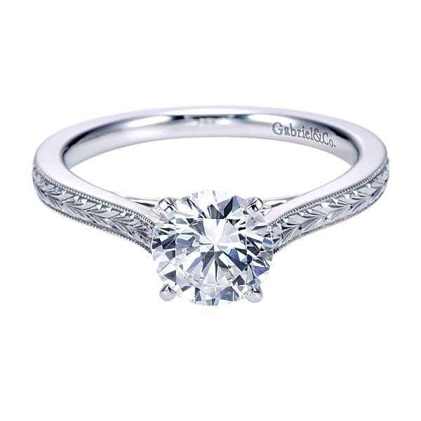 Gabriel & Co. Semi-Mount Engagement Ring with Milgrain Band Detailing in 14K White Gold