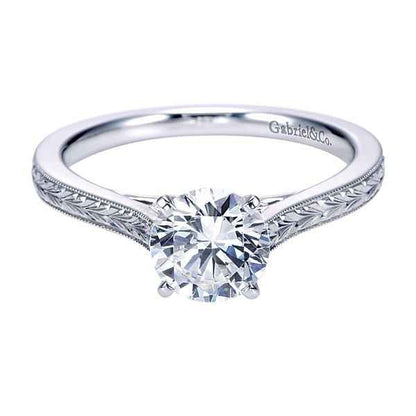 Gabriel & Co. Semi-Mount Engagement Ring with Milgrain Band Detailing in 14K White Gold