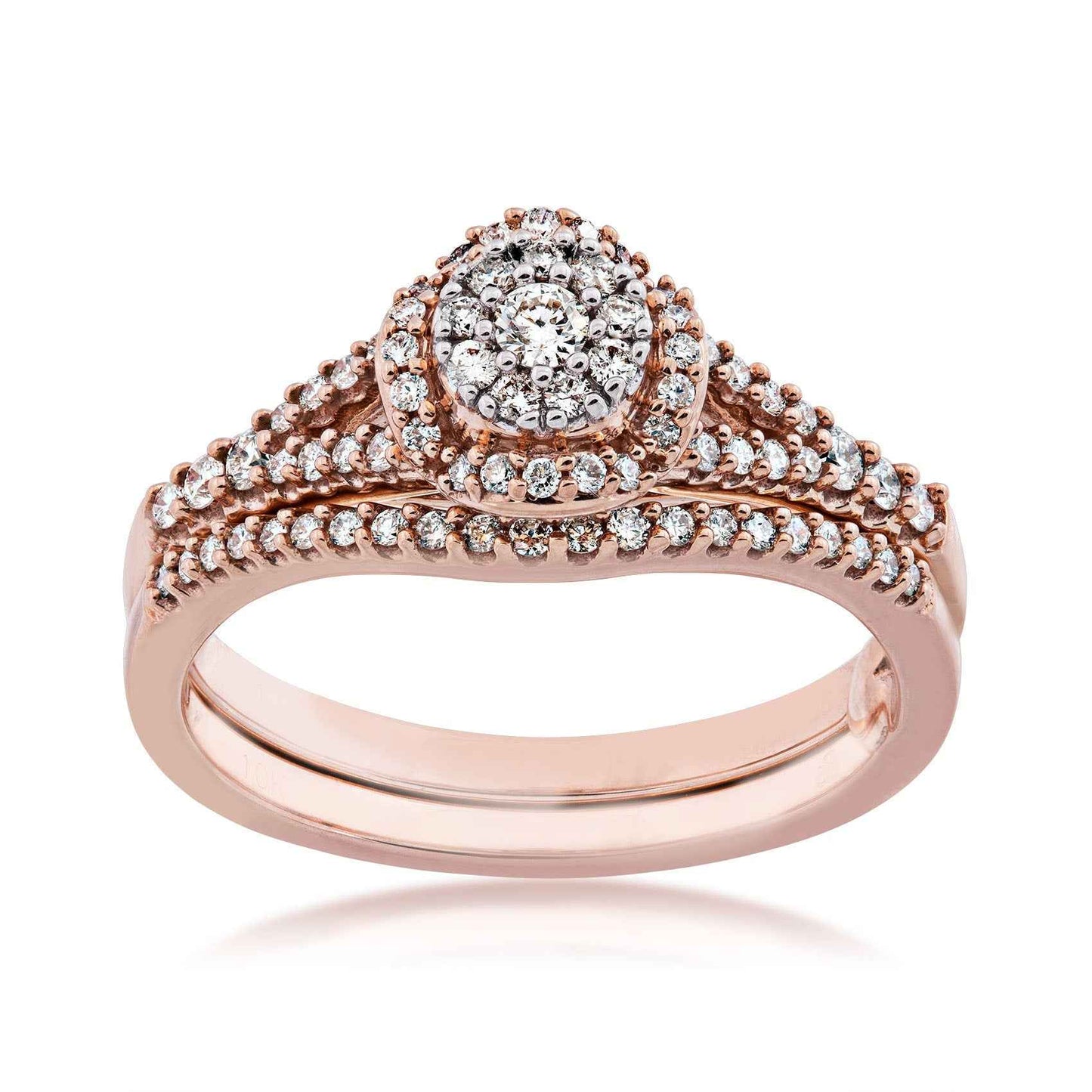 True Promise 3/8 ct. tw. Diamond Cluster Halo Wedding Set with Split Shank Band in 10K Pink Gold
