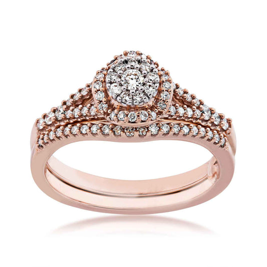True Promise 3/8 ct. tw. Diamond Cluster Halo Wedding Set with Split Shank Band in 10K Pink Gold