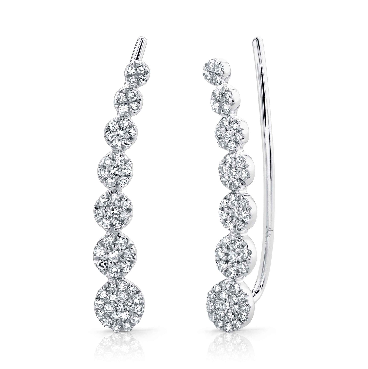 Shy Creation 1/4 ct. tw. Round Diamond Pave Cluster Fashion Earclimber in 14K White Gold