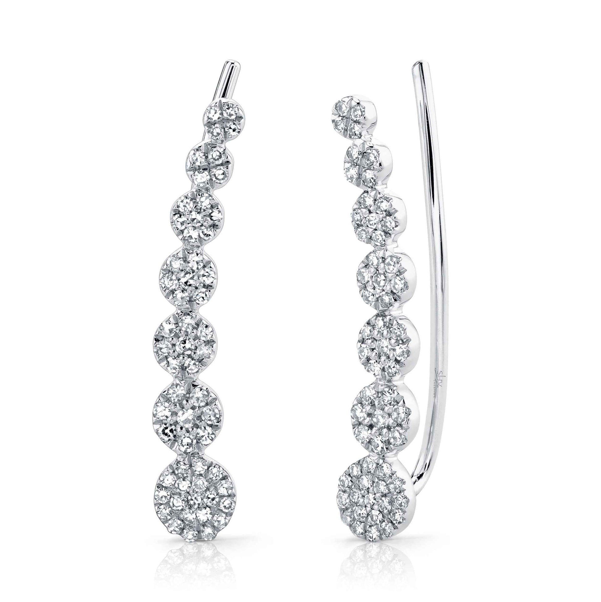 Shy Creation 1/4 ct. tw. Round Diamond Pave Cluster Fashion Earclimber in 14K White Gold
