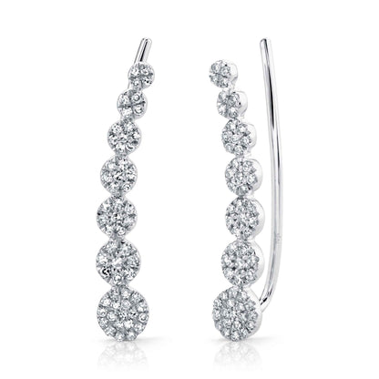 Shy Creation 1/4 ct. tw. Round Diamond Pave Cluster Fashion Earclimber in 14K White Gold