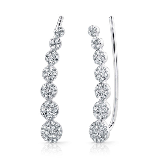 Shy Creation 1/4 ct. tw. Round Diamond Pave Cluster Fashion Earclimber in 14K White Gold