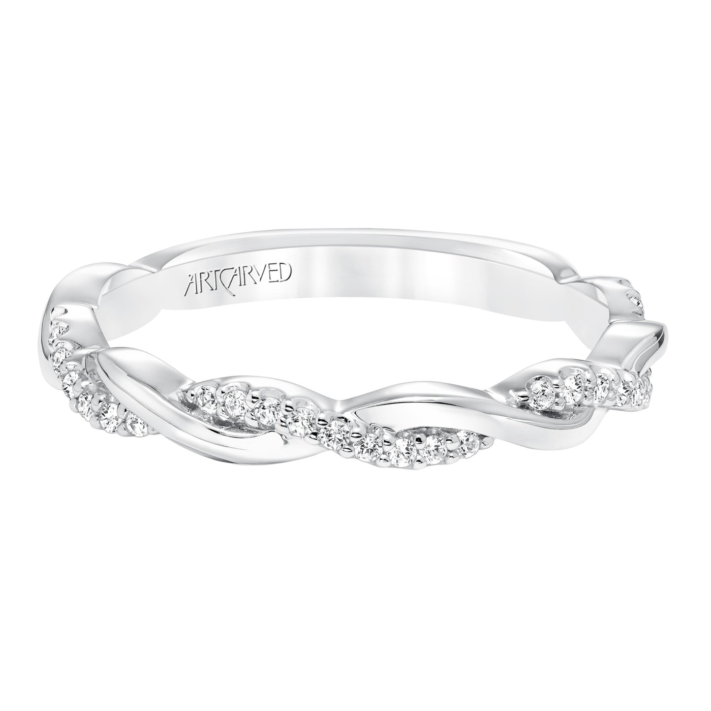 ArtCarved Contemporary 1/5 ct. tw. Diamond and Gold Twisted Wedding Band in 14K White Gold