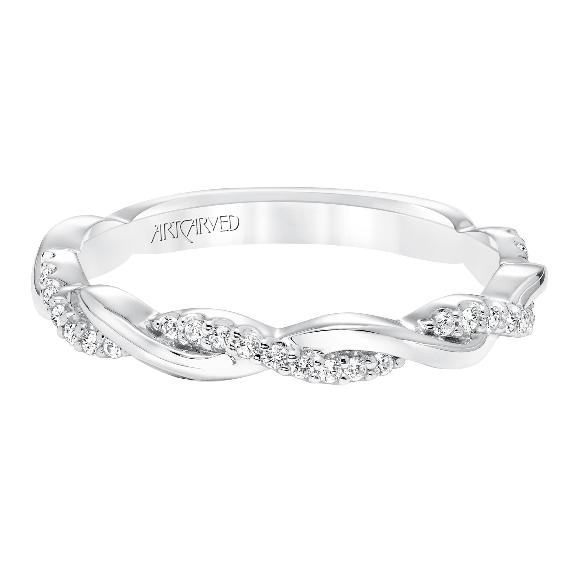 ArtCarved Contemporary 1/5 ct. tw. Diamond and Gold Twisted Wedding Band in 14K White Gold