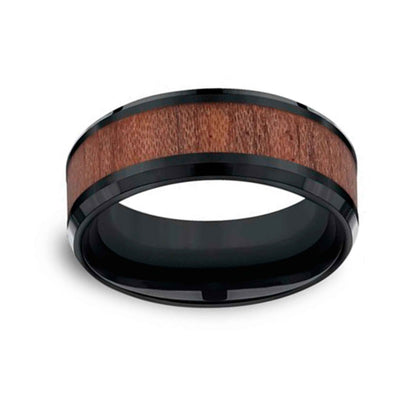 BENCHMARK Men's 8MM Black Cobalt Wedding Ring with Wood Inlay