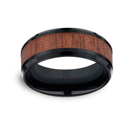 BENCHMARK Men's 8MM Black Cobalt Wedding Ring with Wood Inlay