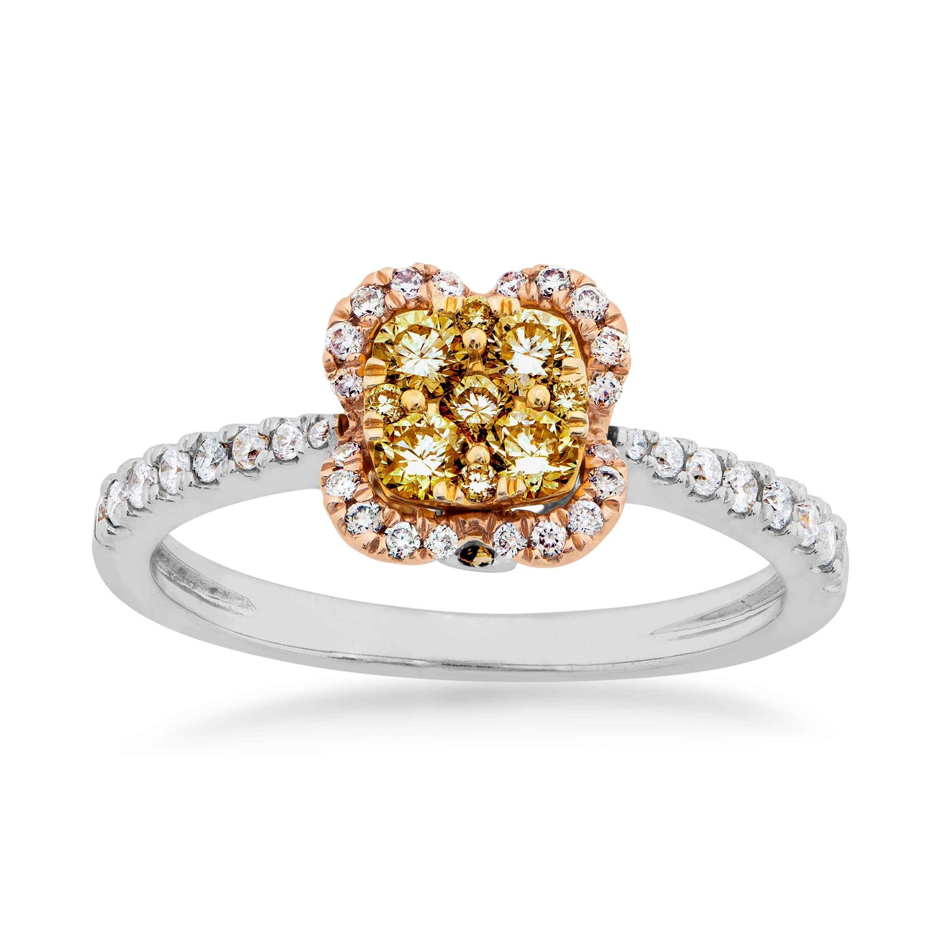 Love in Color 5/8 ct. tw. Natural Yellow Pink & White Diamond Ring in 14K Tri-Tone Gold