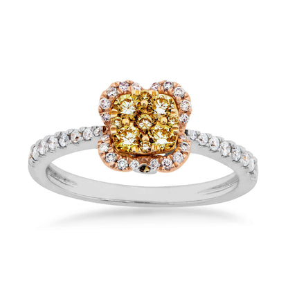 Love in Color 5/8 ct. tw. Natural Yellow Pink & White Diamond Ring in 14K Tri-Tone Gold