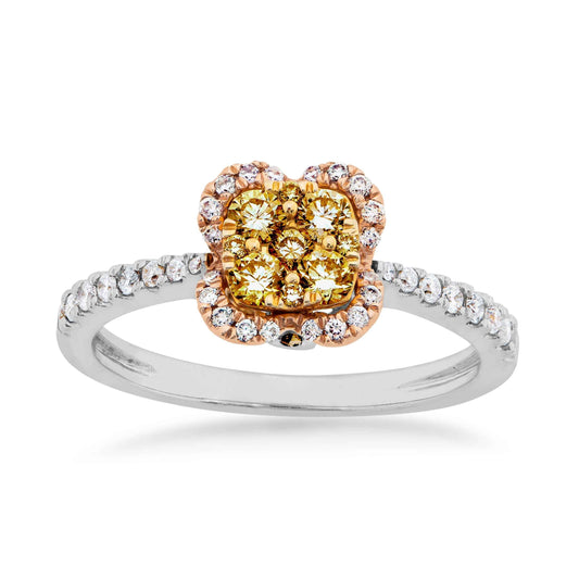 Love in Color 5/8 ct. tw. Natural Yellow Pink & White Diamond Ring in 14K Tri-Tone Gold
