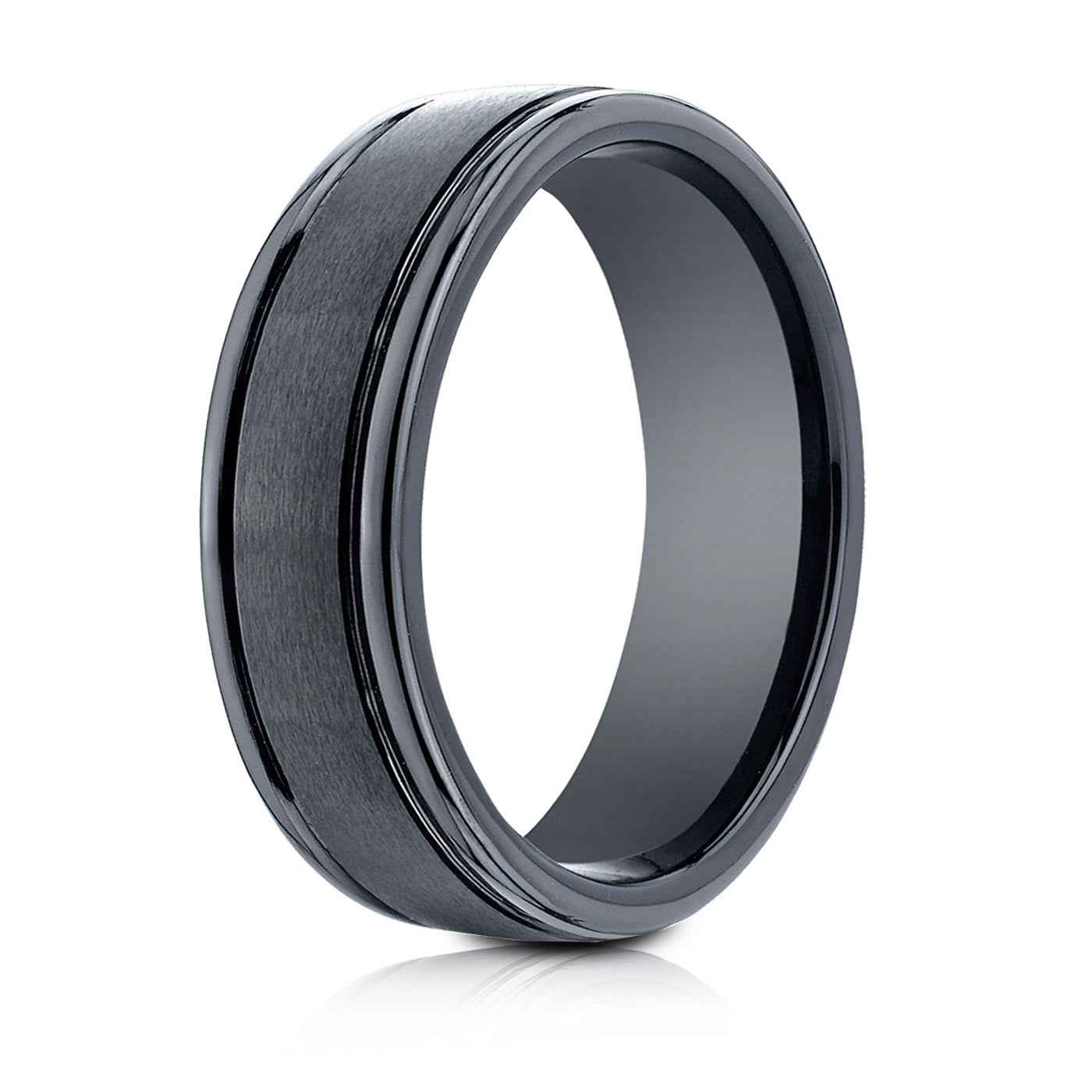 BENCHMARK Mens 7MM Black Cobalt Chrome Wedding Ring with Brushed Finish front view