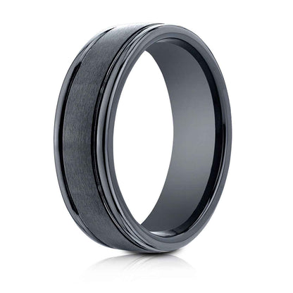 BENCHMARK Mens 7MM Black Cobalt Chrome Wedding Ring with Brushed Finish front view