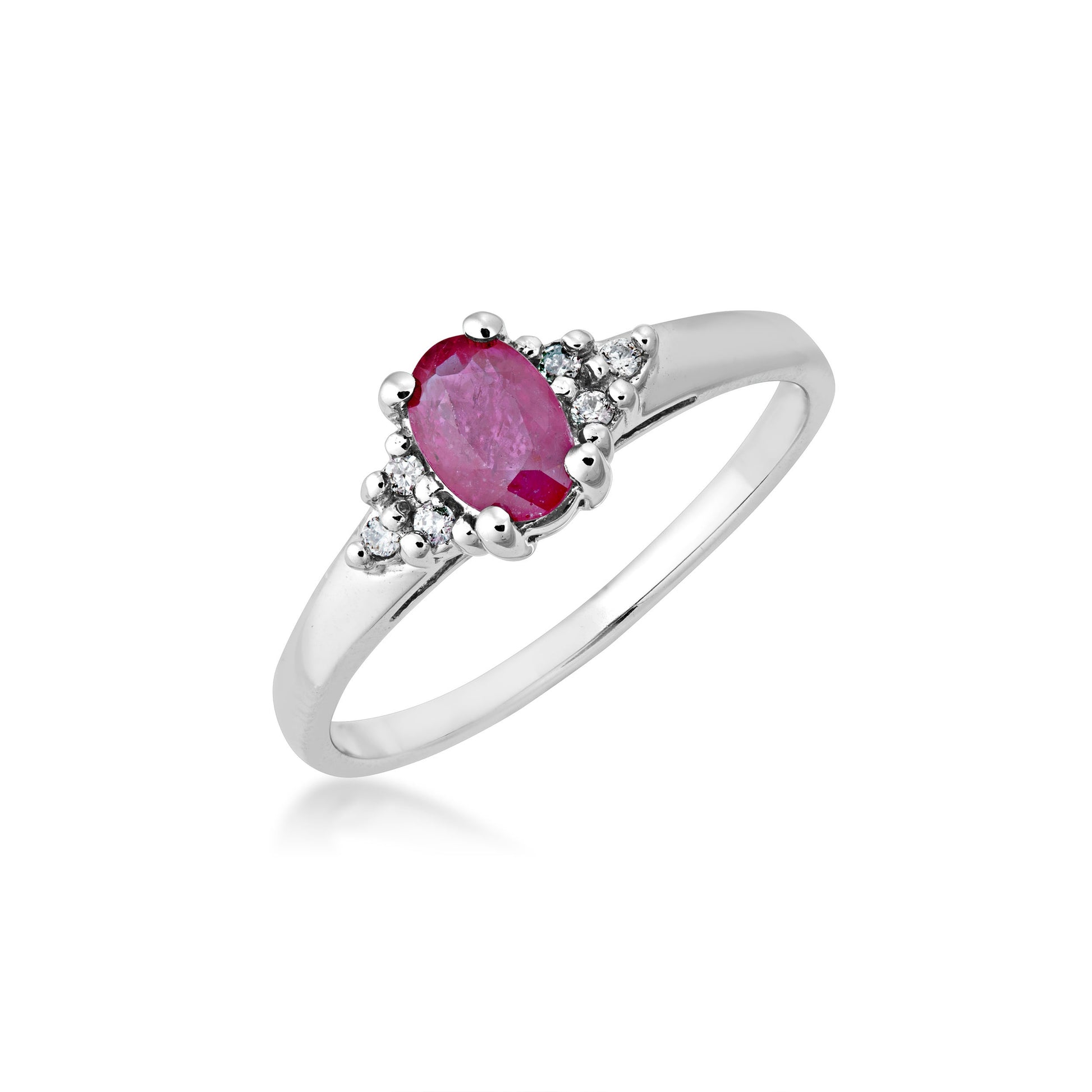 Genuine Oval Shaped Ruby and .05 ct. tw. Diamond Ring in 10K White Gold front view