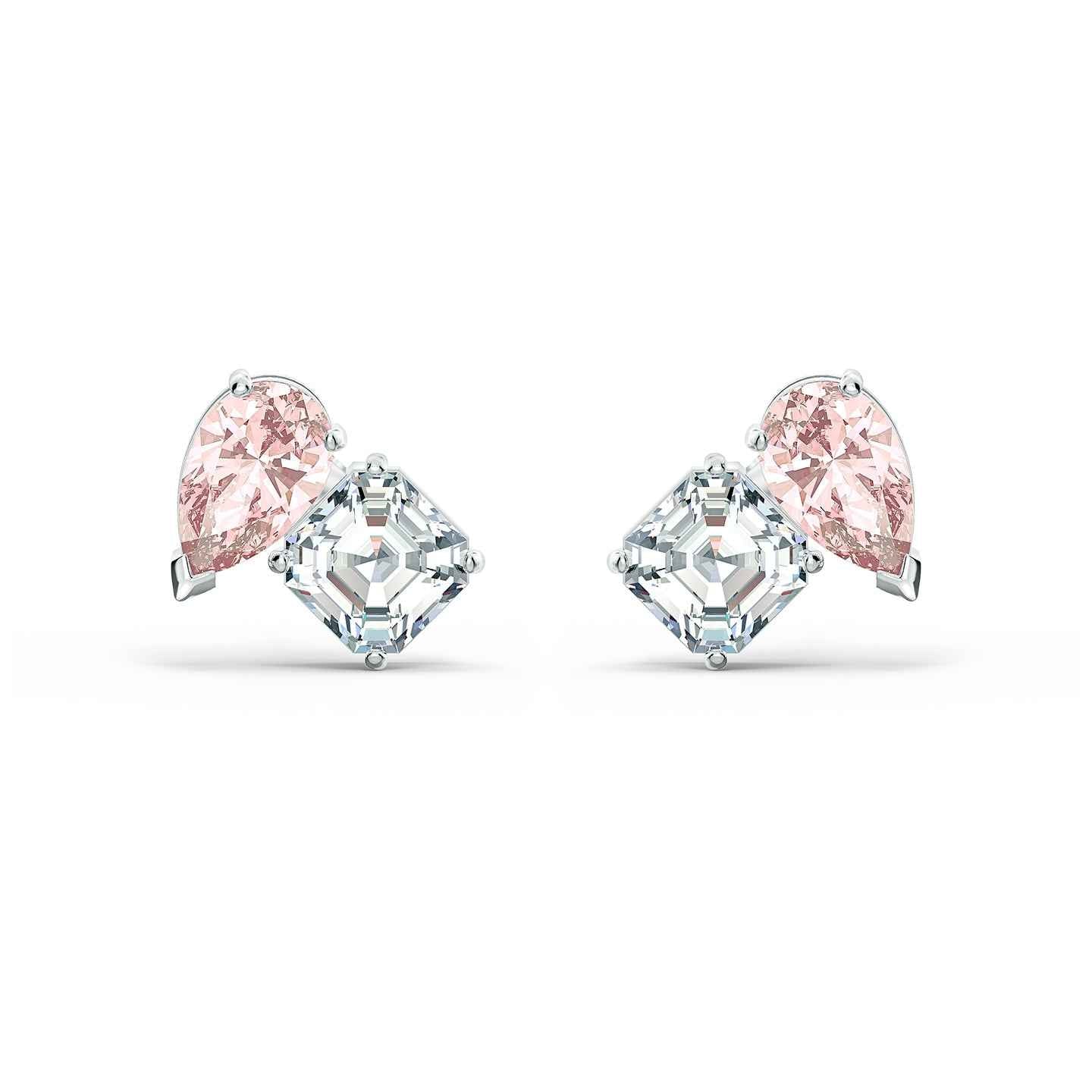 Swarovski Attract Soul Pink Crystal Stud Earrings in Silver Rhodium Plating