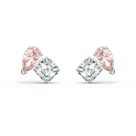 Swarovski Attract Soul Pink Crystal Stud Earrings in Silver Rhodium Plating